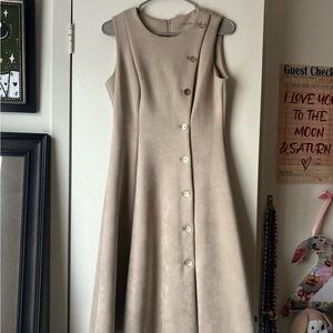 Calvin Klein Beige Suede Button-Down Midi Dress